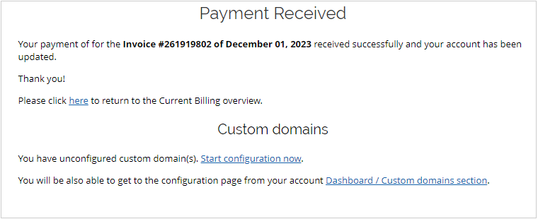 Payment confirmation screen