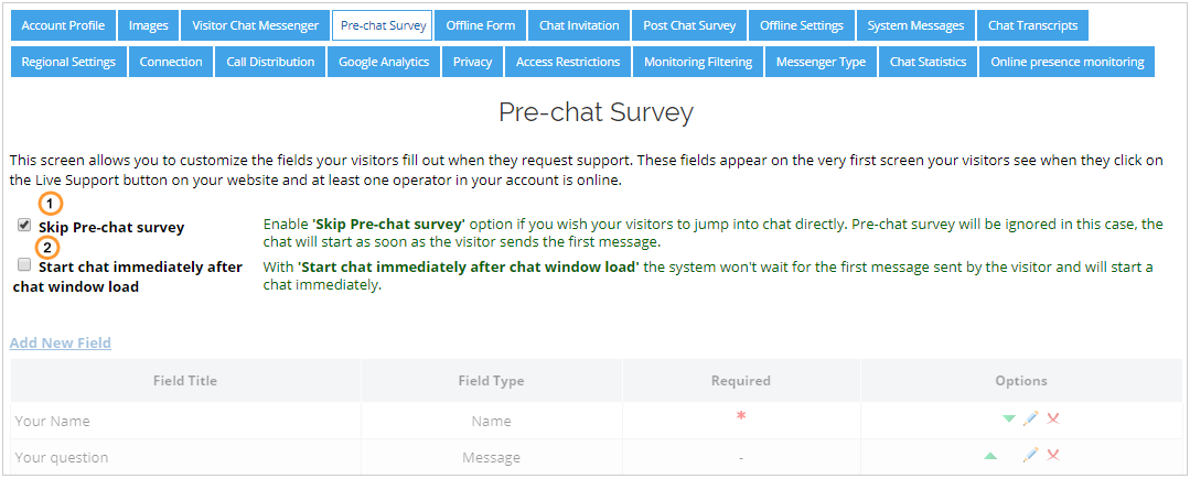 skip pre-chat survey