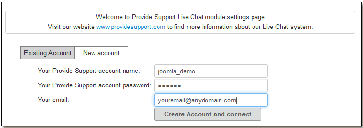 Create a new account Joomla