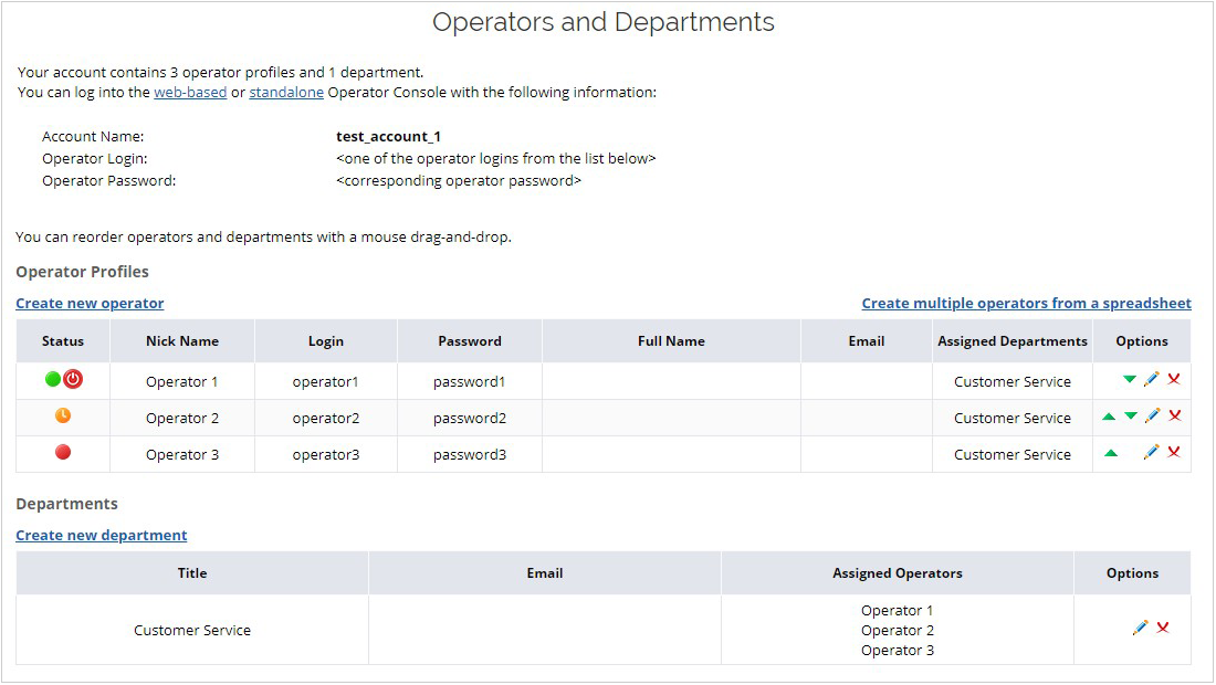 Live Chat Agents and Departments configuration