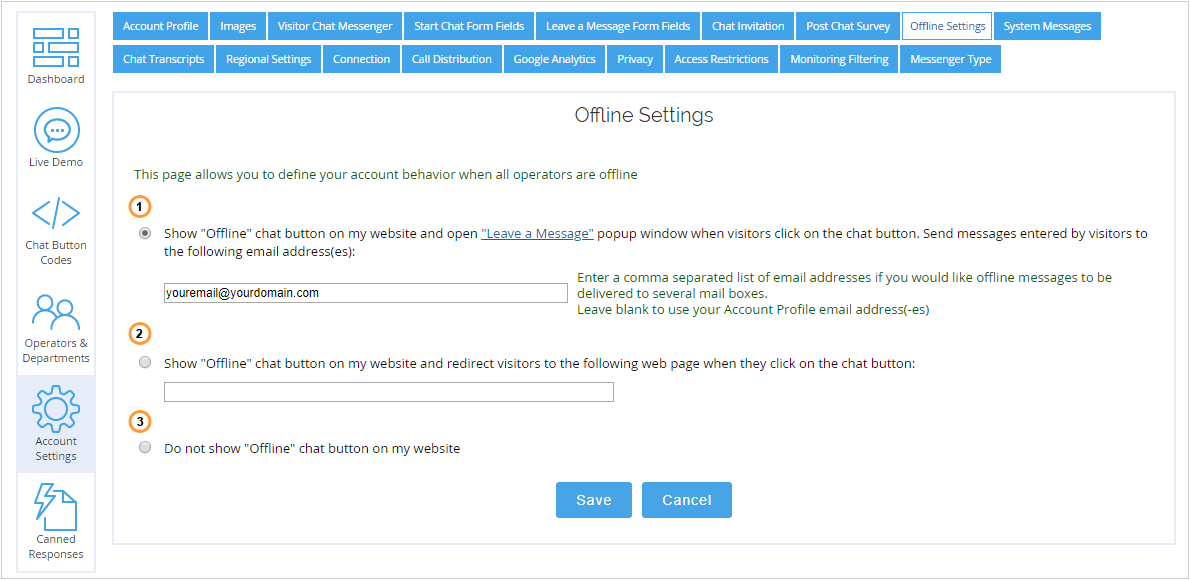 Offline Settings page