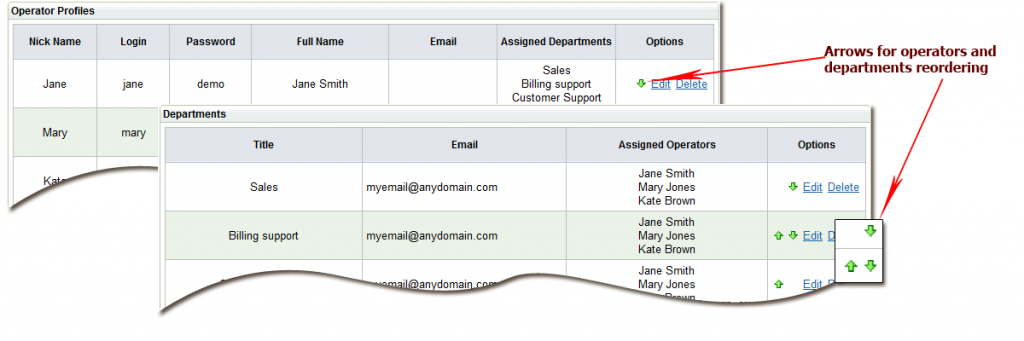 How to reorder Operator profiles and Departments