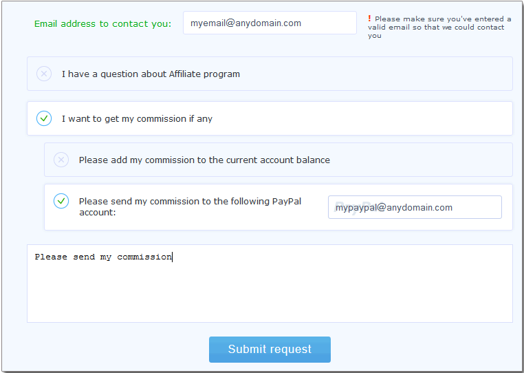Affiliate Commission Request