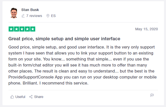live chat review on Trustpilot