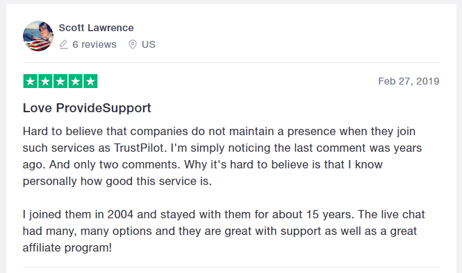 live chat review on Trustpilot