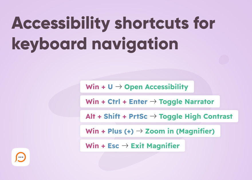 Accessibility shortcuts for keyboard navigation