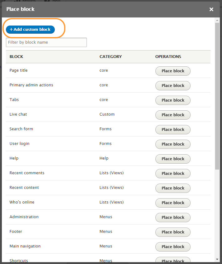add custom block to drupal website