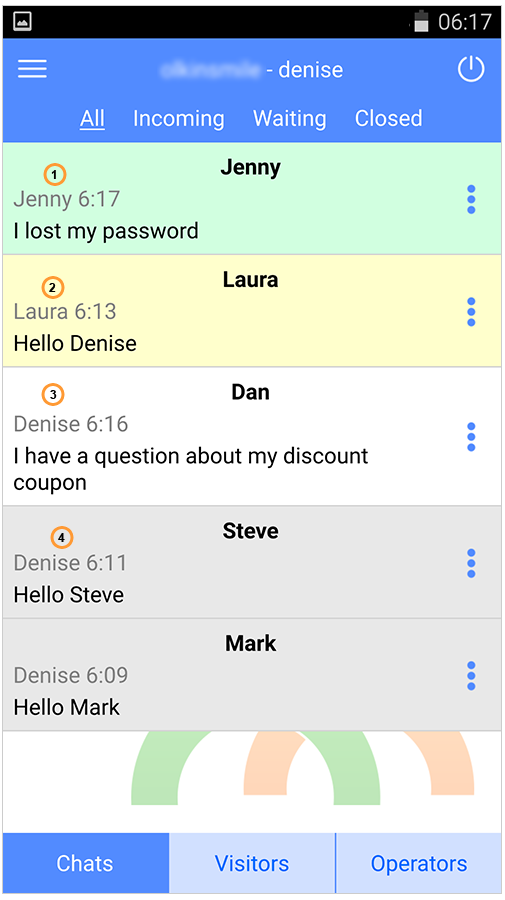 Chats tab in the Android live chat app