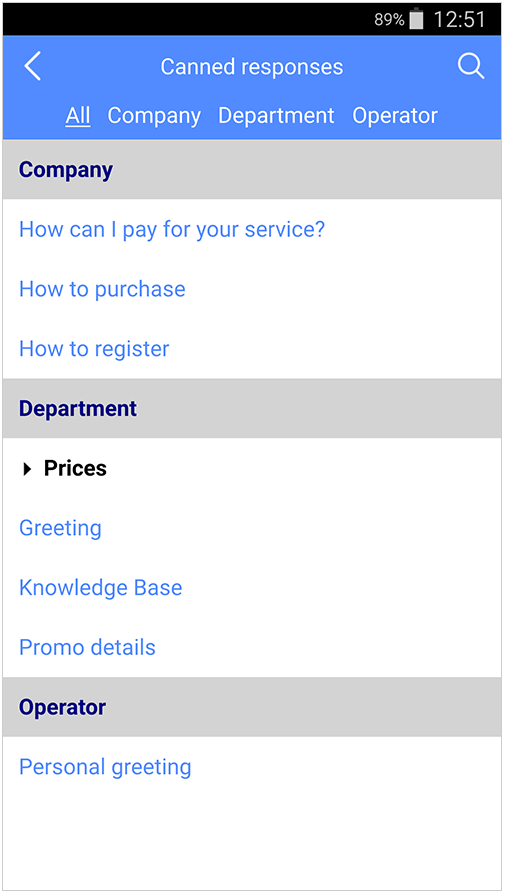 Predefined responses list