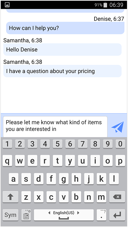Texting in the Android app for live chat