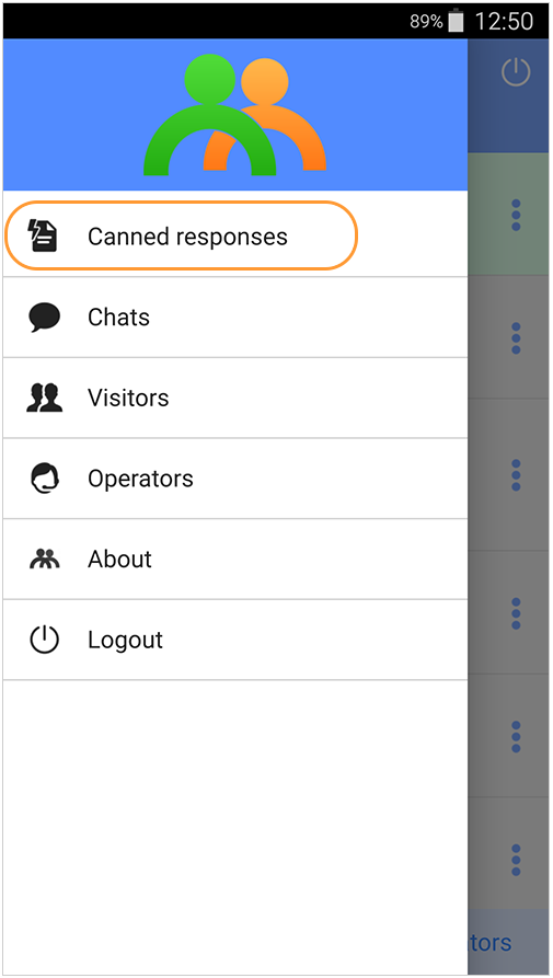 Canned responses in the Android app for live chat menu