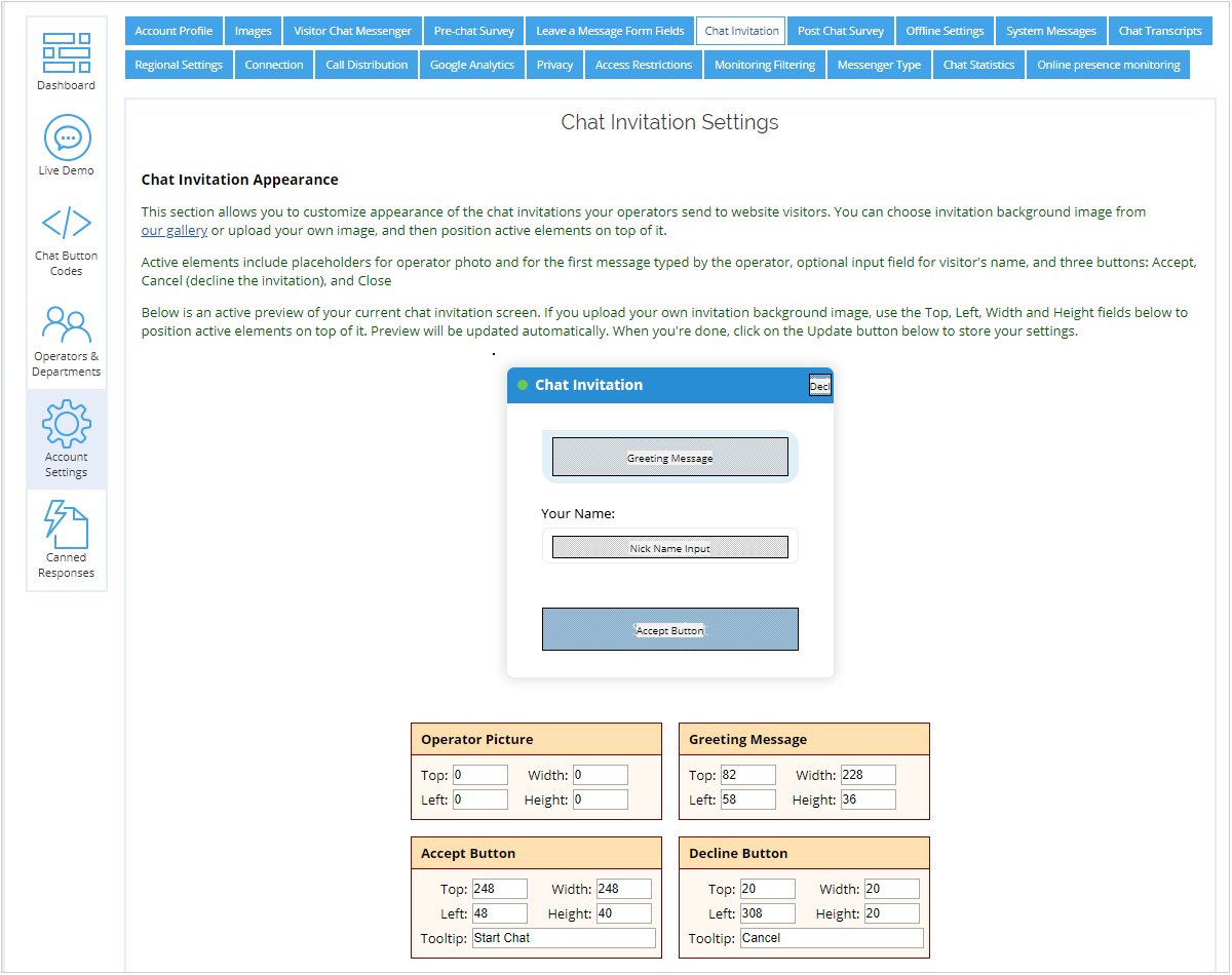 Live Chat Invitation page