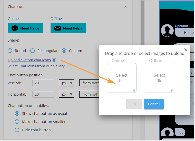Uploading custom live chat icon