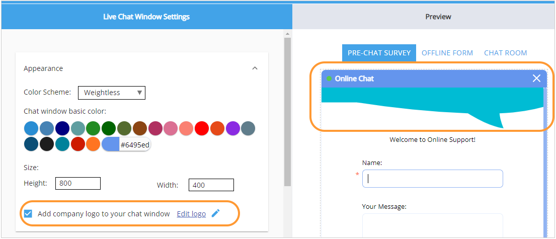 How to upload a custom logo to your live chat window