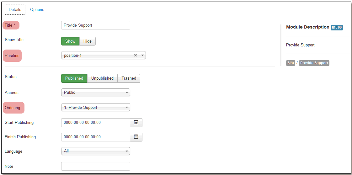 Joomla Details Settings