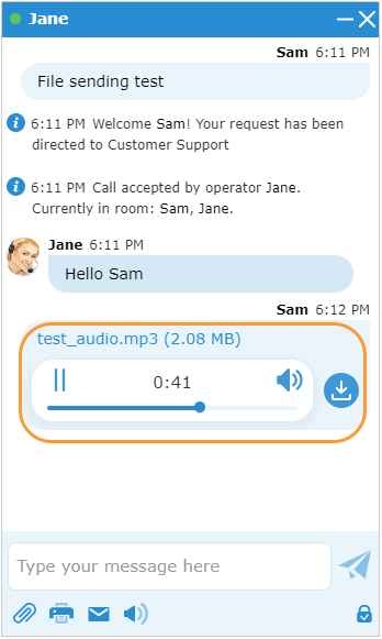 Audio file sending in modern chat window