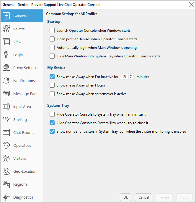 Profile general settings Profile general settings