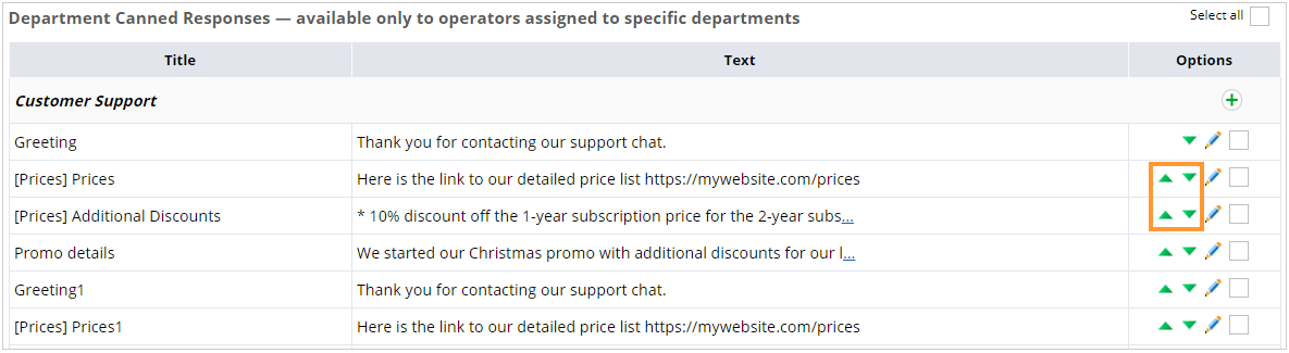 How to reorder canned responses