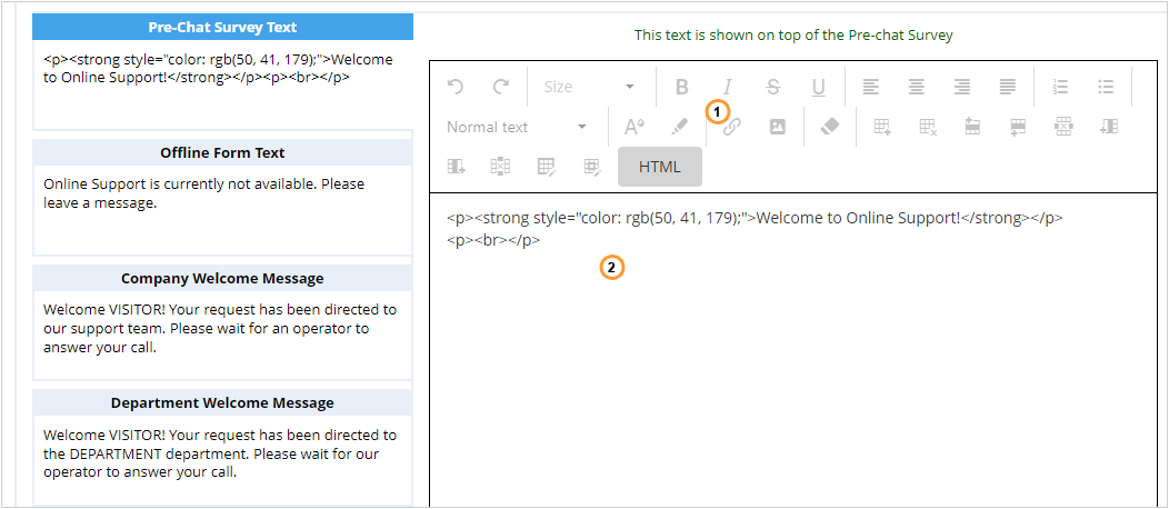 System messages editor HTML mode