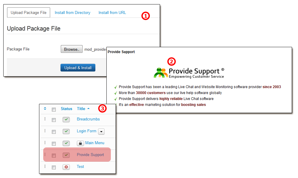 Provide Support Joomla Module Installation