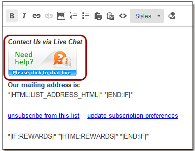 MailChimp live chat button