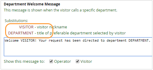 Live Chat Department Welcome Message