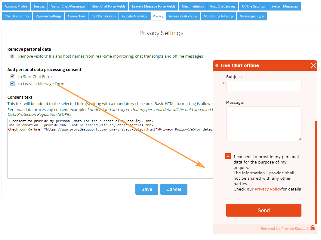 Adding a privacy statement to the Offline Form