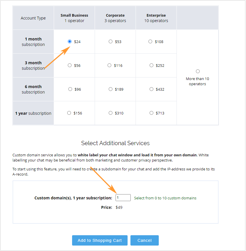 How to purchase a custom subdomain together with a subscription package