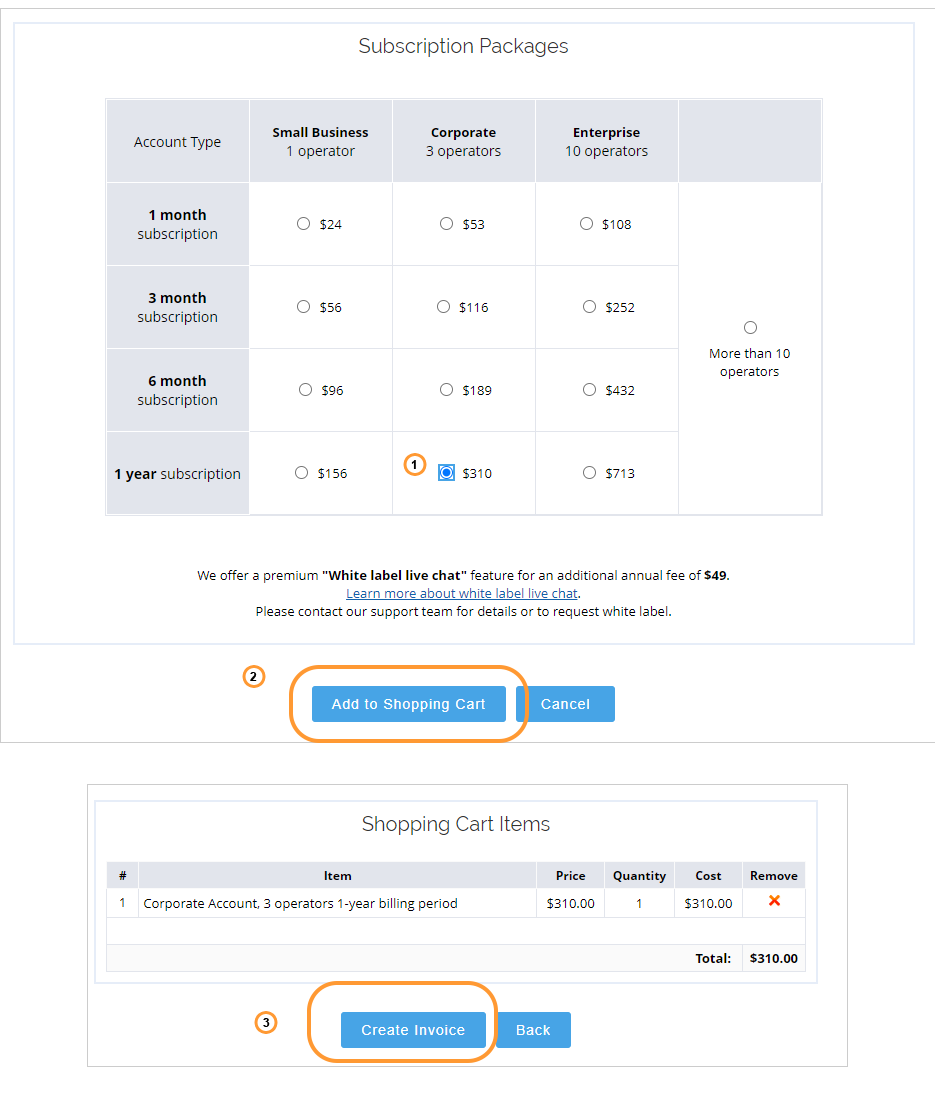 How to purchase live chat plan