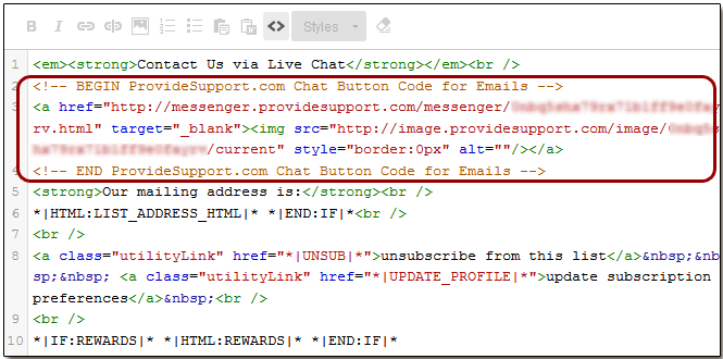 MailChimp template source editing