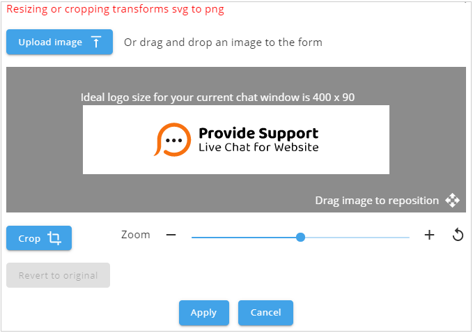Uploading chat window logo in SVG format