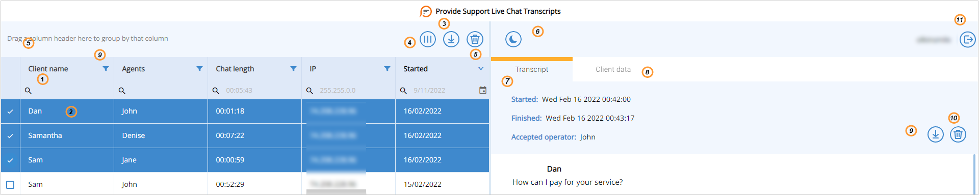 Chat transcripts app