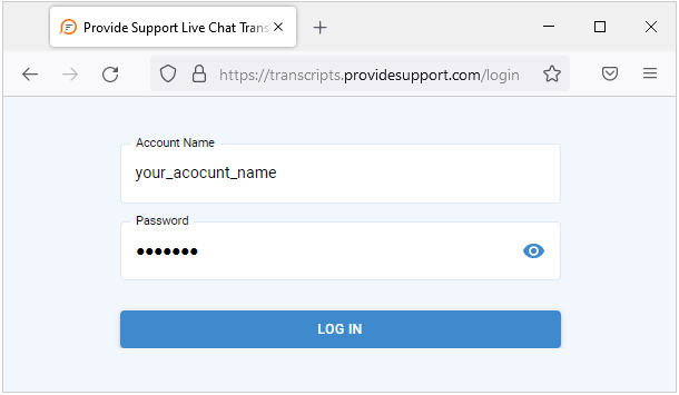 Chat transcripts app login form