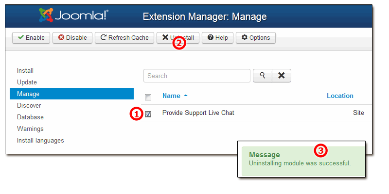 How to uninstall Provide Support Joomla Module