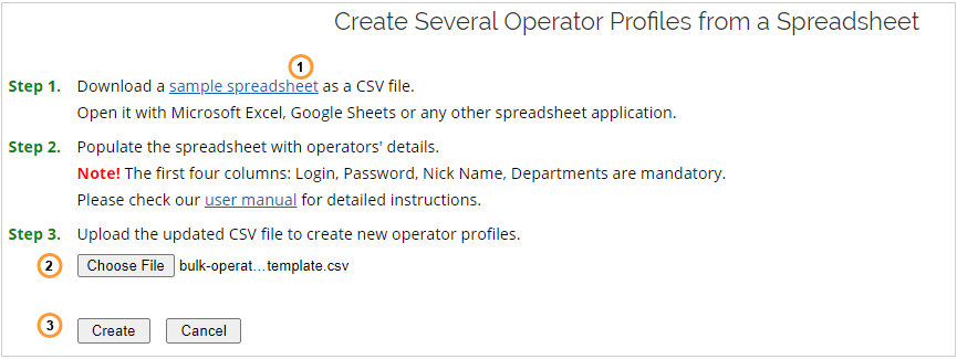 Creating bulk operator profiles page