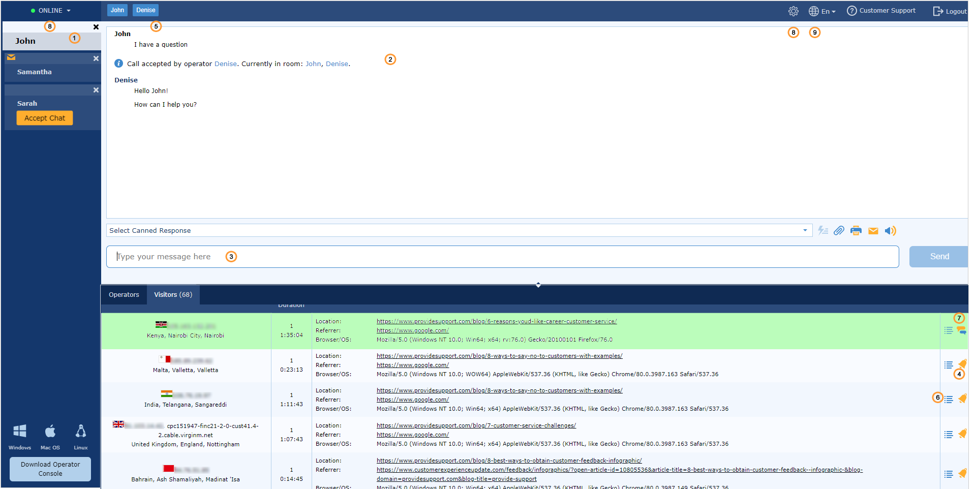 Web based operator console