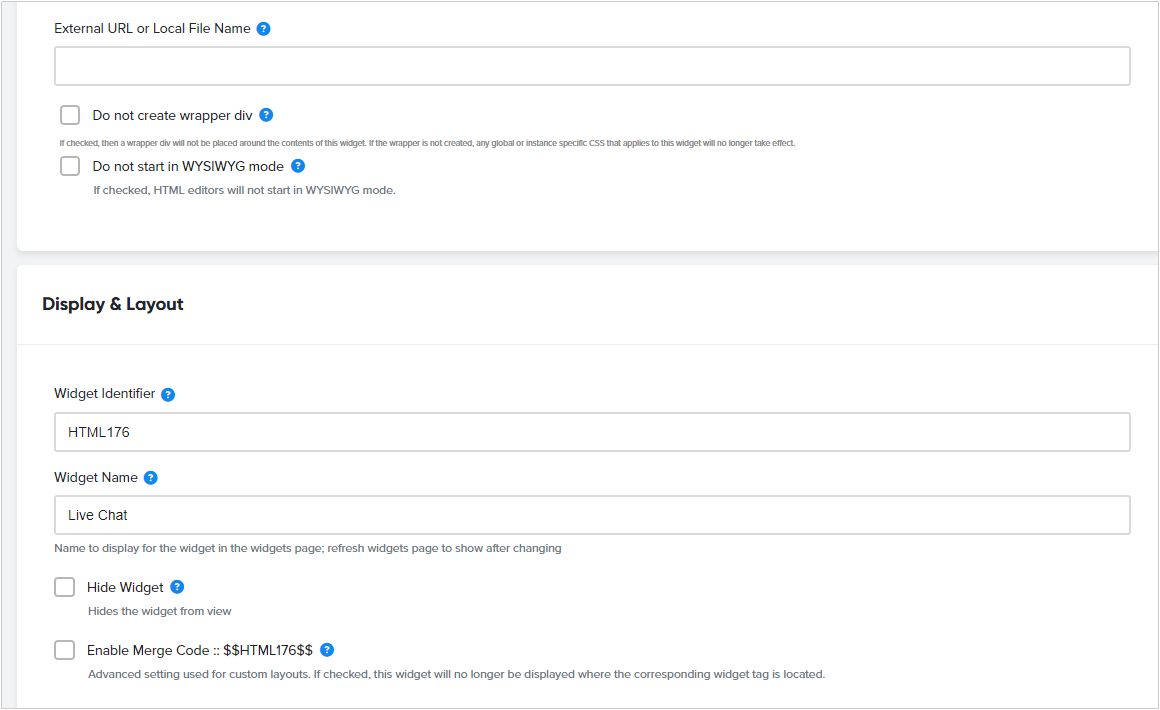 Custom HTML Widget settings