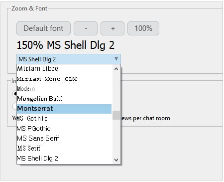 Zoom and font settings