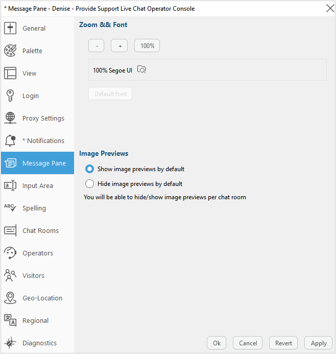 Message pane settings Message pane settings