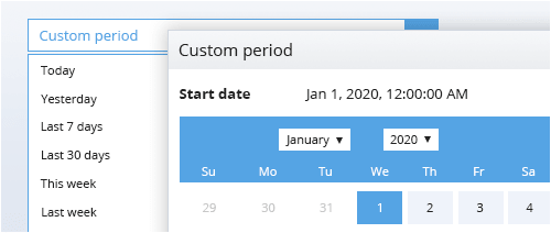 Choose reporting period you need Reporting period control