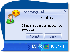 On Visitor Call popup notification in the system tray