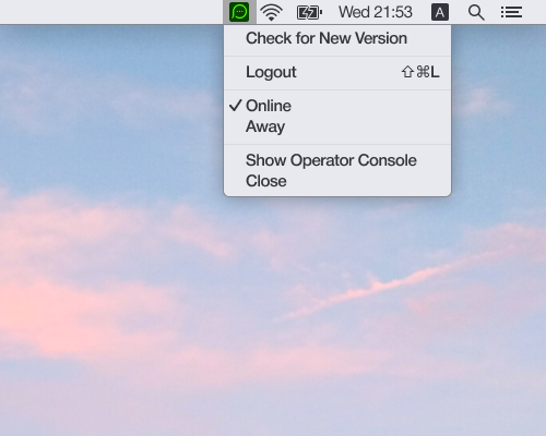 Minimize live chat agent application to Mac OS menu bar Agent app can be minimized to menu bar