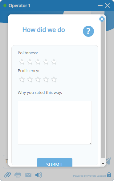 Screenshot of a post-chat survey with stars moved to the next line