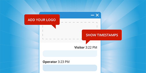 Show or hide messages' timestamps in your chat window. Add your company logo. Company logo and timestamps in chat window