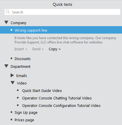 Predefined answers grouping in operator console
