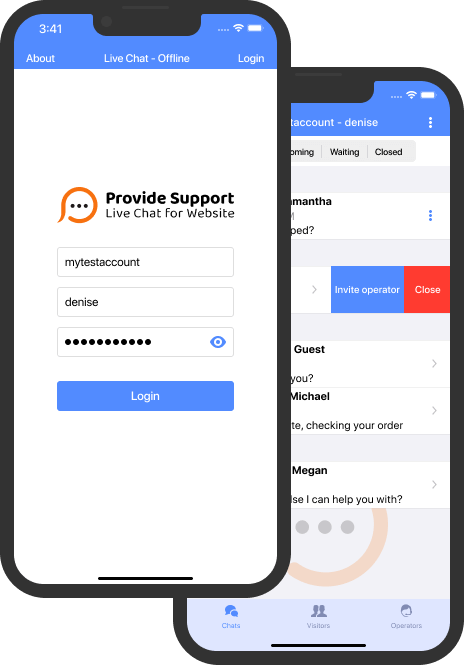 Provide Support mobile app for iOS - login screen Live chat for iOS login screen