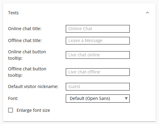 Screenshot of chat window texts options