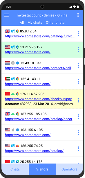 Check the number of visitors on your website in real time Real-time visitor monitoring in Android app for agents