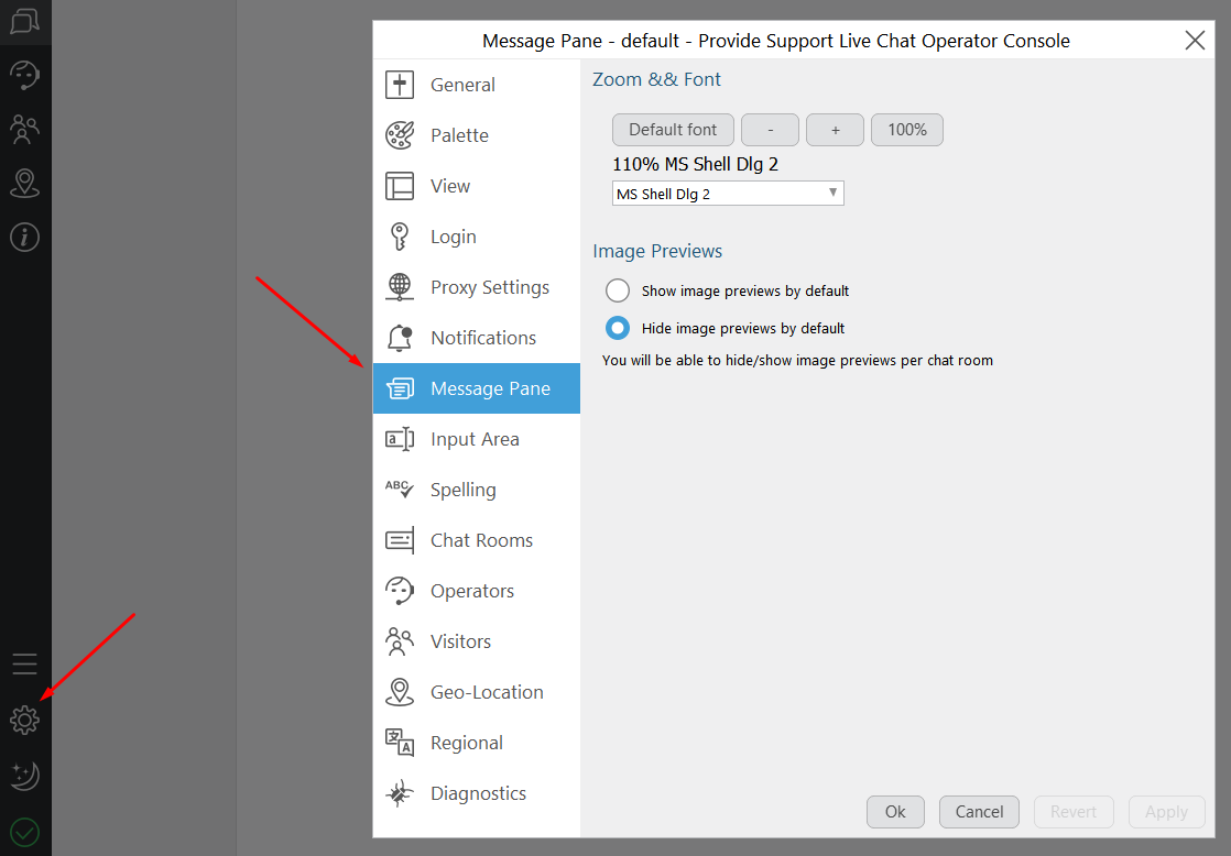 Disable chat images preview if you expect abuse with unsolicited images Screenshot of the chat agent app settings with possibility to disable images preview
