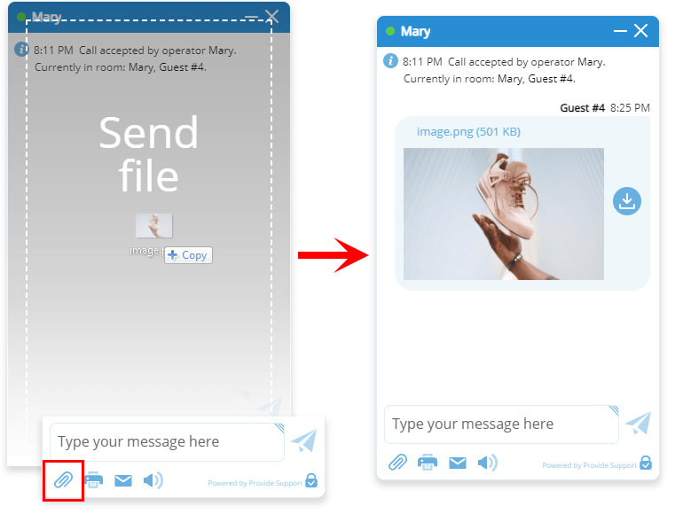Paste screenshot from clipboard, drag-n-drop it or choose a file How to send screenshot in the chat window
